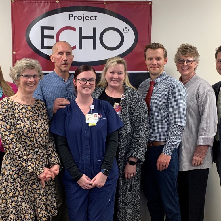 The ECHO (Extension for Community Healthcare Outcomes) Center staff, from left: director Dr. Joan Duwve; and team members Dr. Palmer MacKie, Amber Biddle, Dr. Deanna Willis, Dr. Jeremy Hooker, and April Newton.